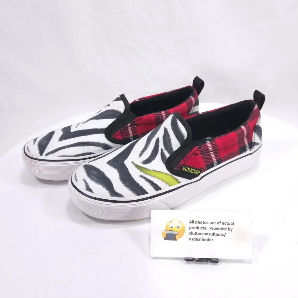 Skecheres Punkrose Slip On Casual Zebra Loafer Flat Womens Size 7 Black White